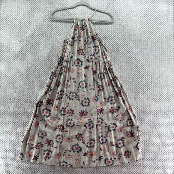SocietyAmuse Dress XS Gray Floral Midi Halter A-Line Adjustable Strap Key Hole - Picture 1 of 13